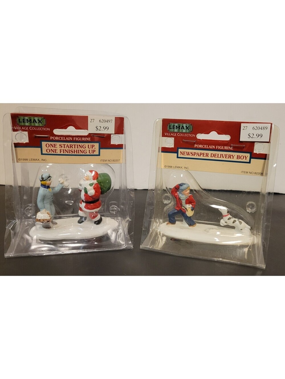 1998 Lemax Village Newspaper Delivery Boy & One Starting/Finishing Up Figurines
